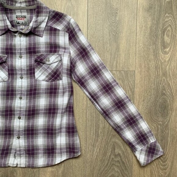 TNA Aritzia Women's Button Down Shirt Plaid Flannel Shirt Classic Purple Size S - Picture 8 of 16